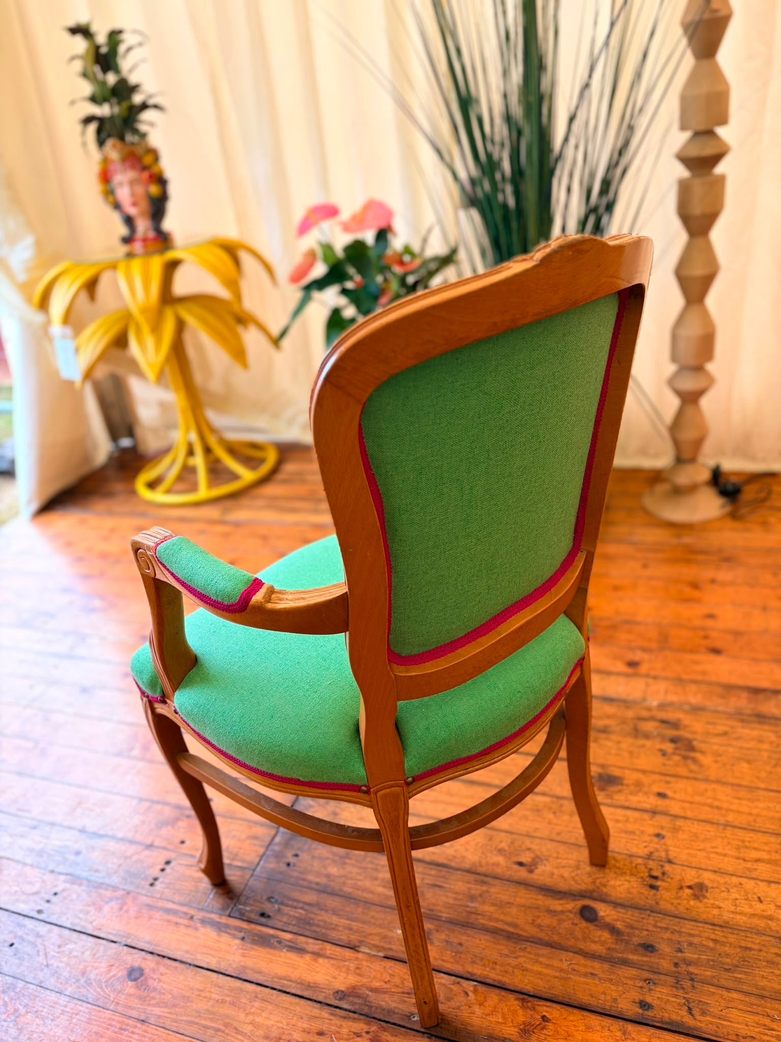 Kit Kemp Green Linen Chair