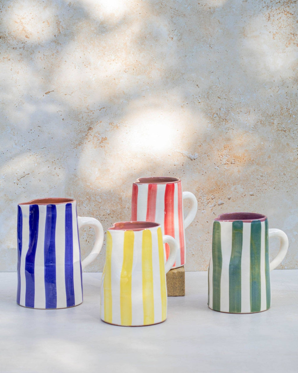 Hand Painted Moroccan Striped Ceramic Jug