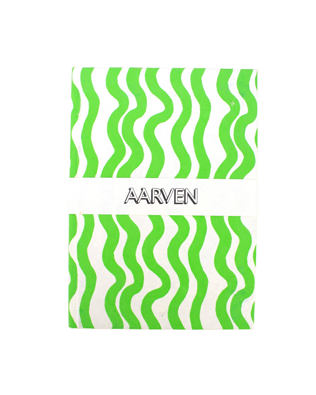 Notebook with green wavy pattern and 'Aarven' branding on a white background