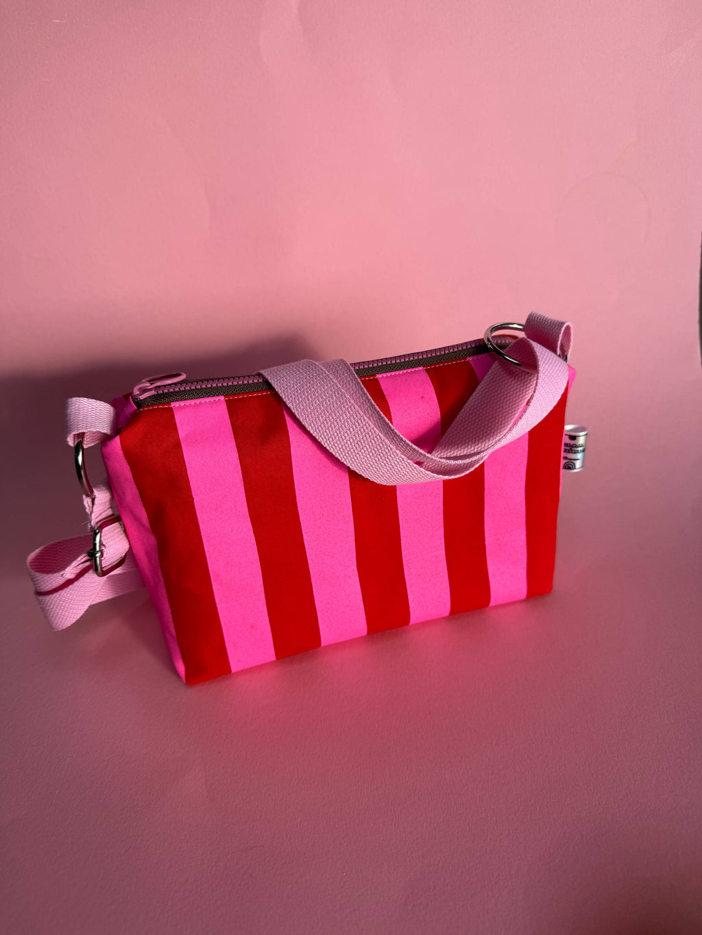 Red and Pink waxed canvas crossbody boxy bag