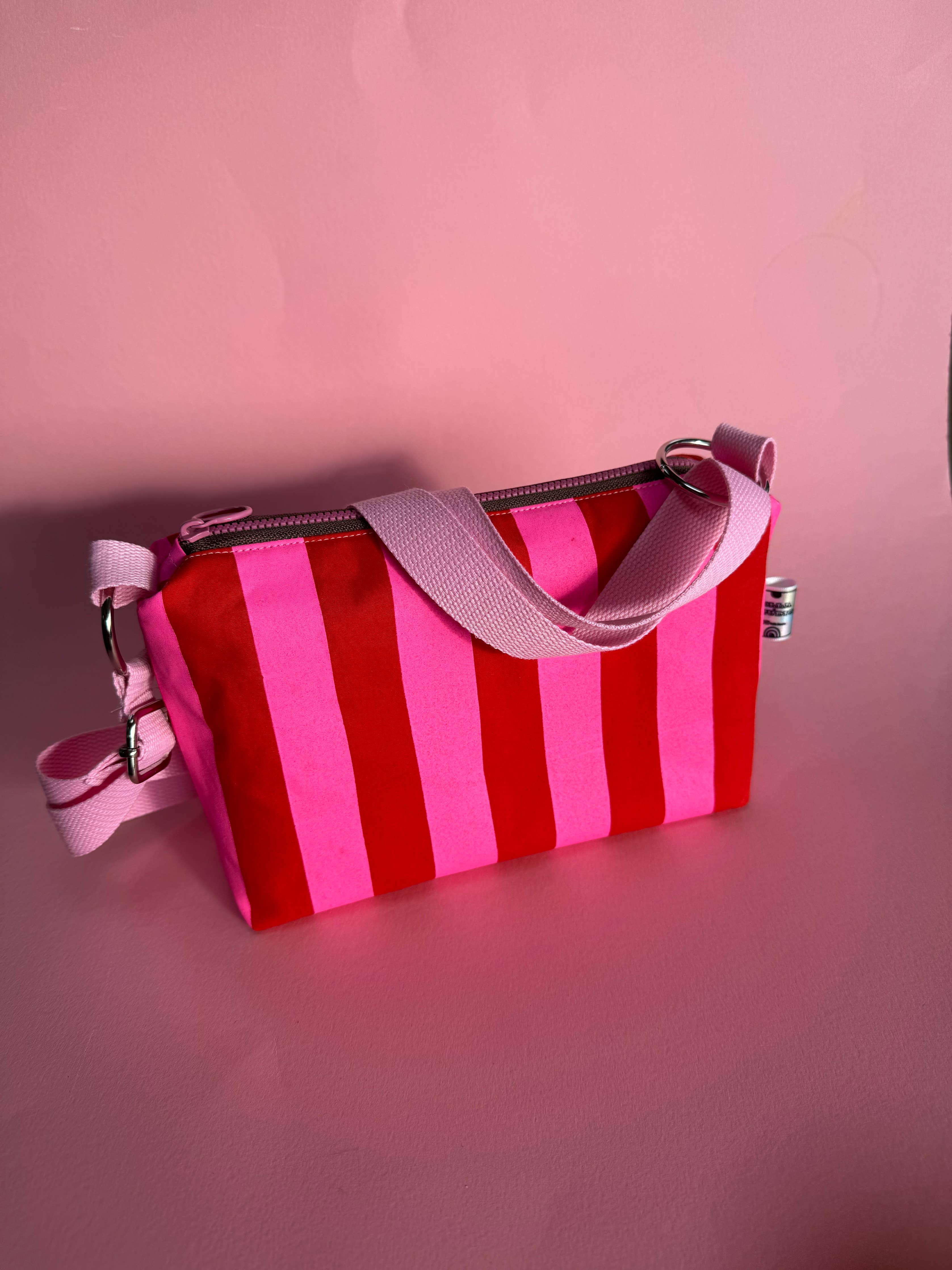 Red and Pink waxed canvas crossbody boxy bag