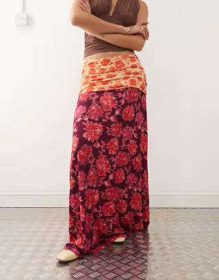 Susmies flora roll over midaxi skirt