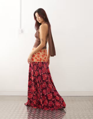 Susmies flora roll over midaxi skirt