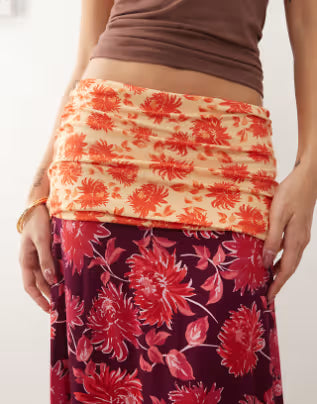 Susmies flora roll over midaxi skirt