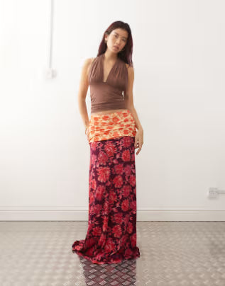 Susmies flora roll over midaxi skirt