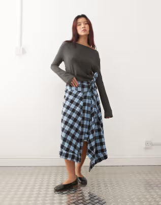 westwood tie side skirt blue checked on woman 