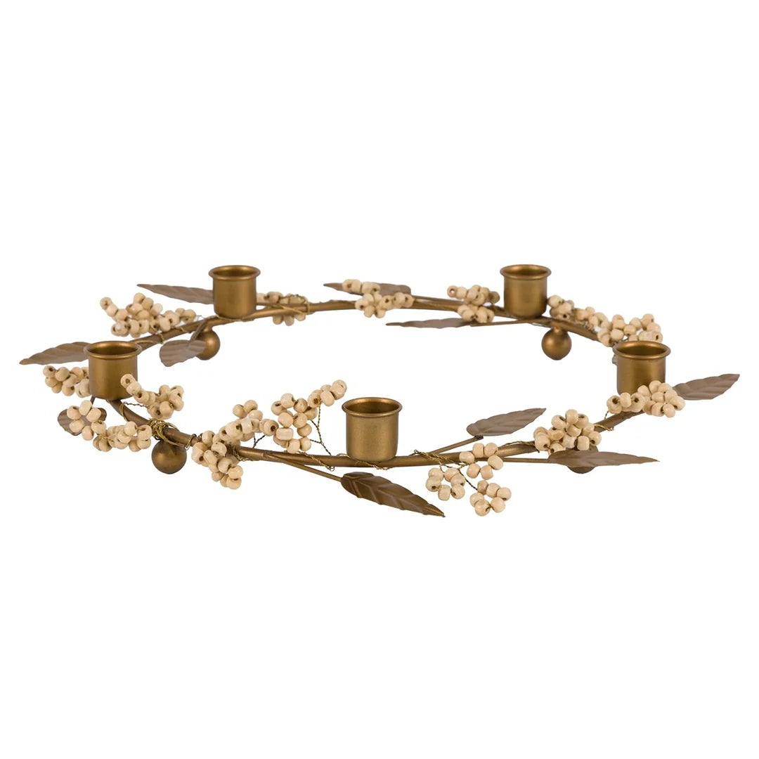 Gallery, Woodland Berry Leaf Candle Ring Gold