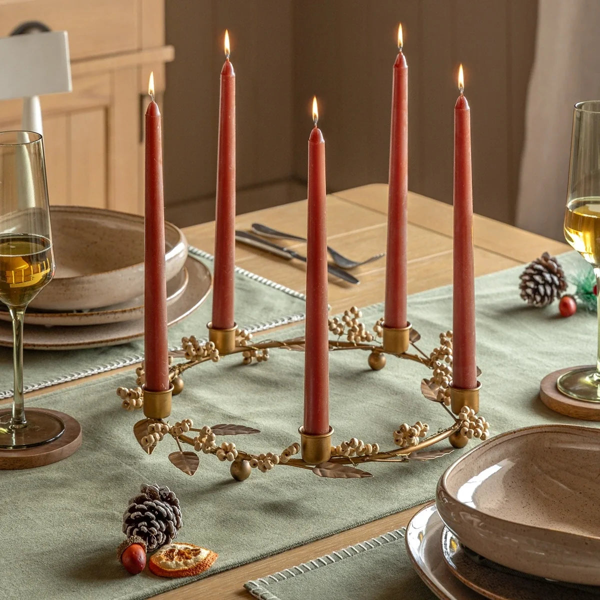 Gallery, Woodland Berry Leaf Candle Ring Gold