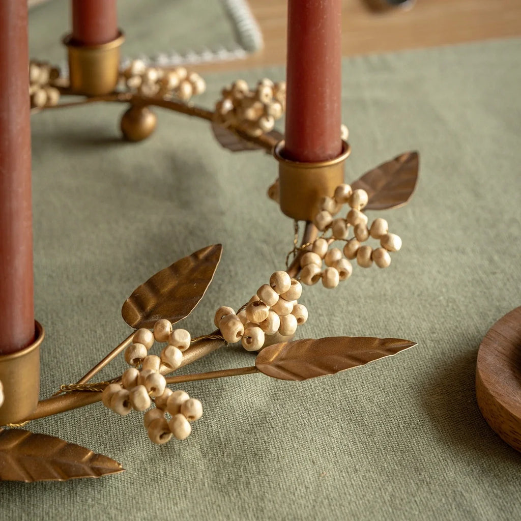 Gallery, Woodland Berry Leaf Candle Ring Gold