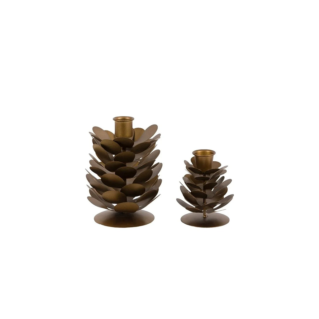 Gallery, Woodland Set of 2 Pinecone Candleholder Gold