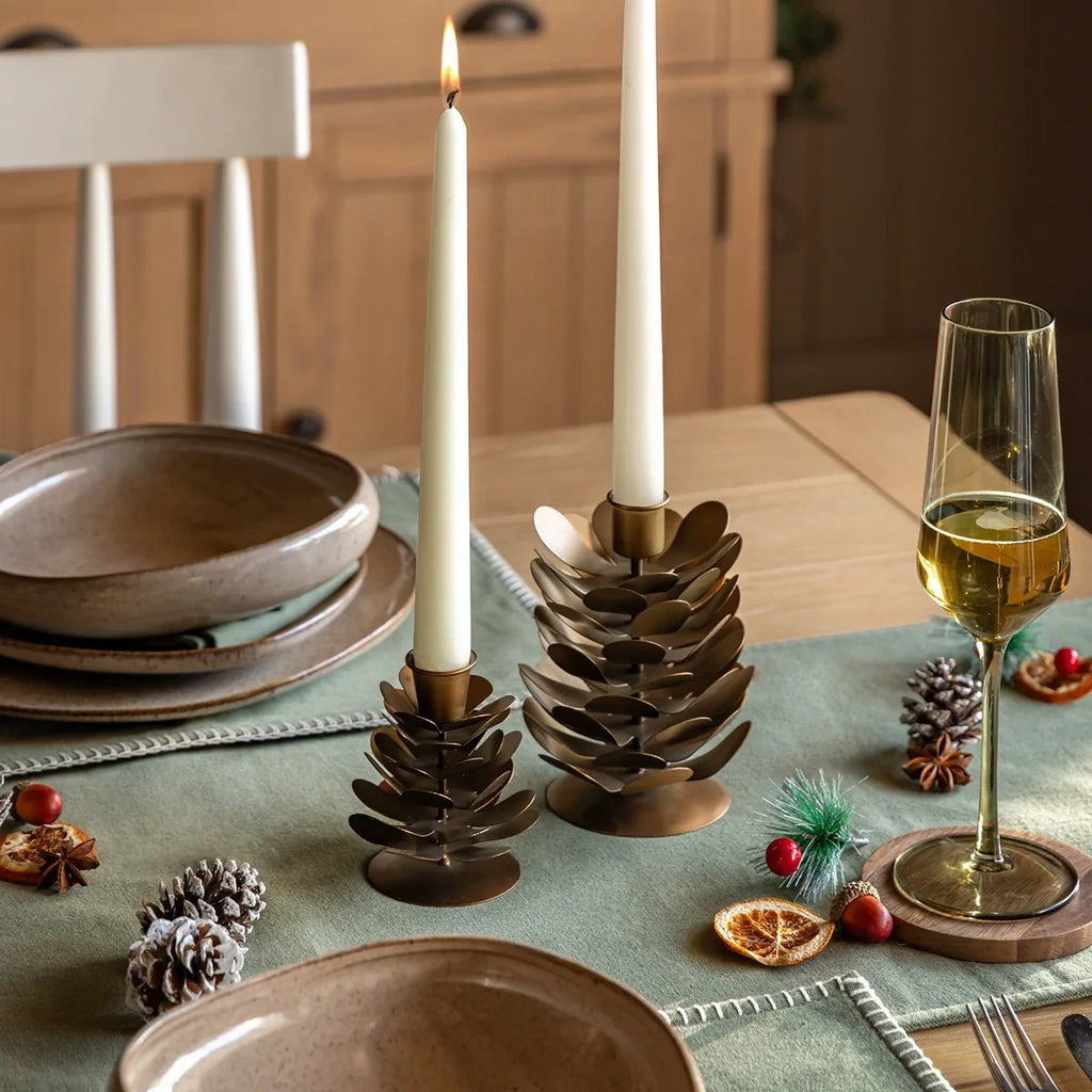 Gallery, Woodland Set of 2 Pinecone Candleholder Gold
