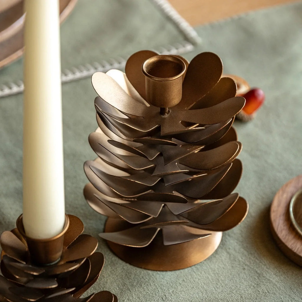 Gallery, Woodland Set of 2 Pinecone Candleholder Gold