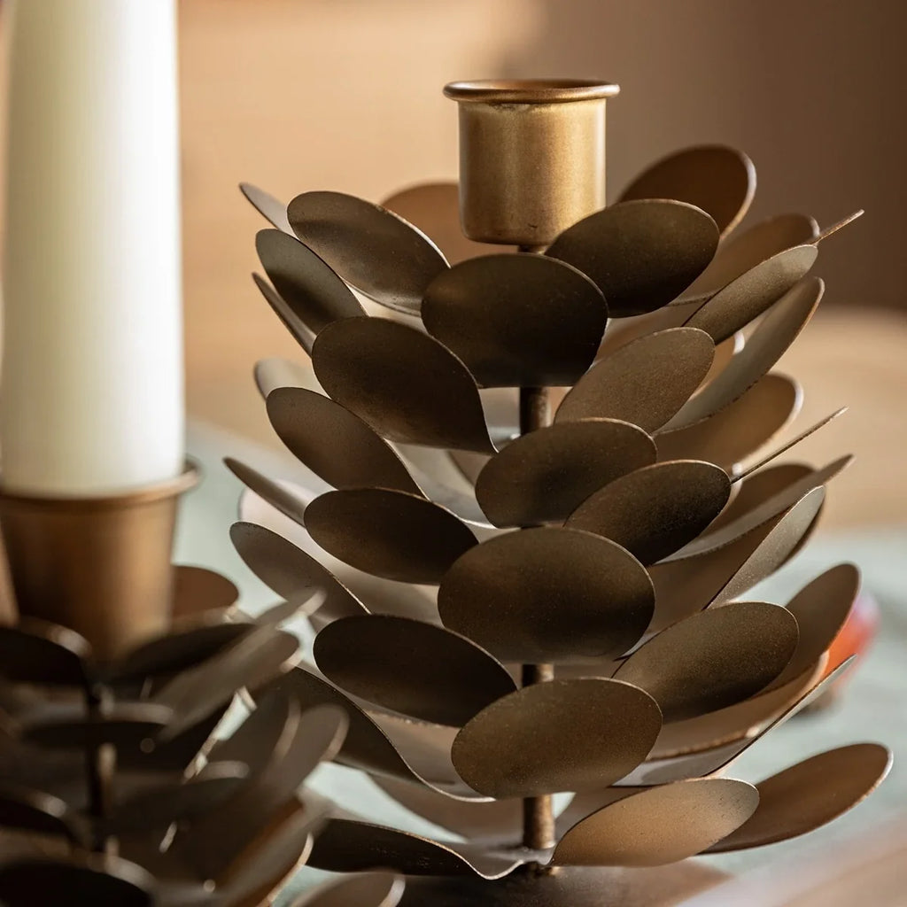 Gallery, Woodland Set of 2 Pinecone Candleholder Gold