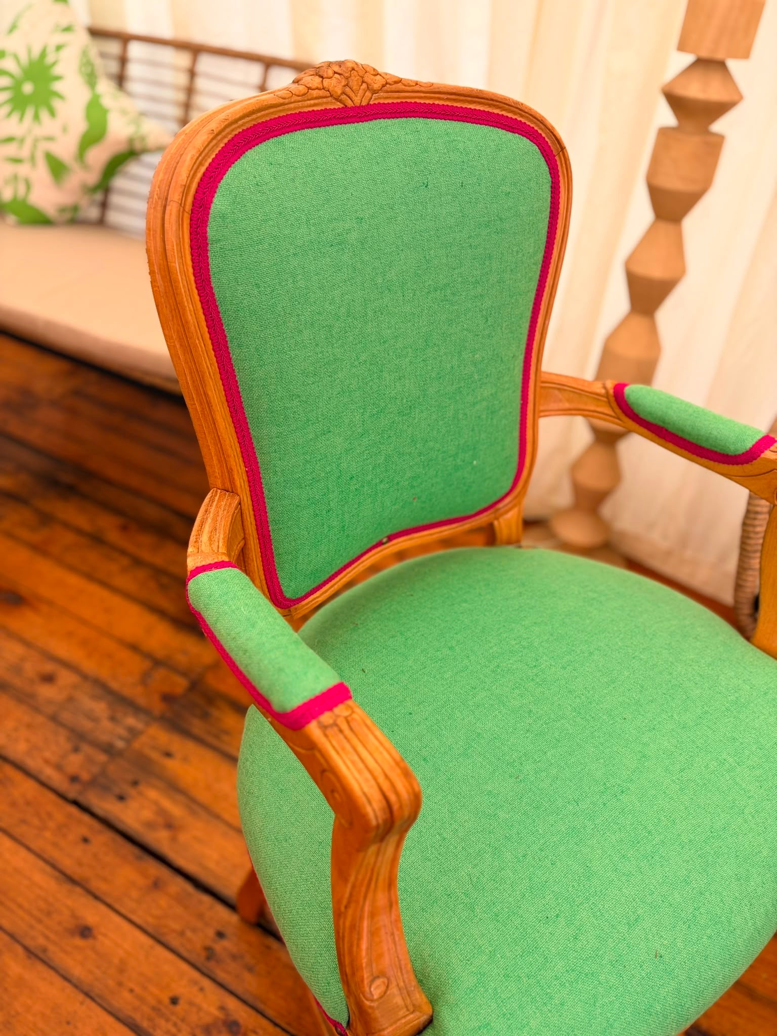Kit Kemp Green Linen Chair