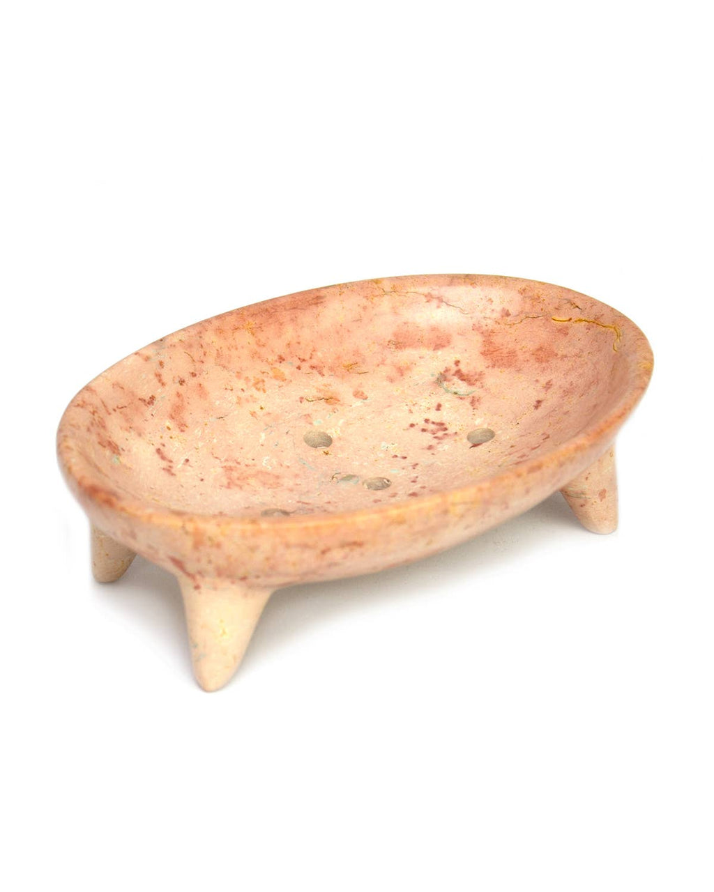 soapstone soap dish with a speckled pattern on a white background