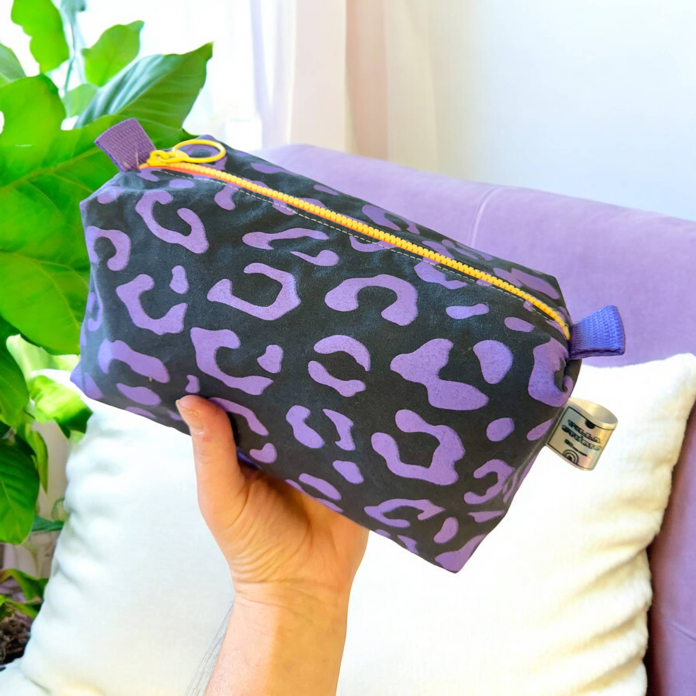 Waterproof Boxy pouch Pink and Dark Grey Leopard