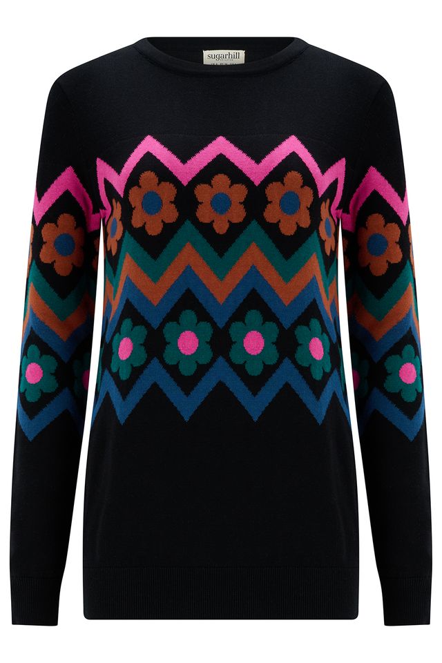 Sugarhill Brighton, Rita Jumper, Black, Flower Chevron