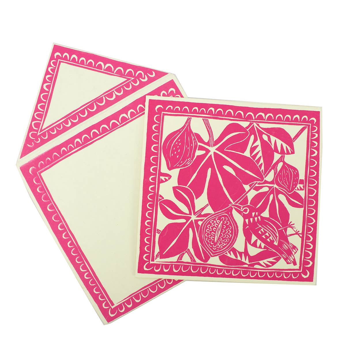 Two pink and white patterned cards with a decorative border on a white background