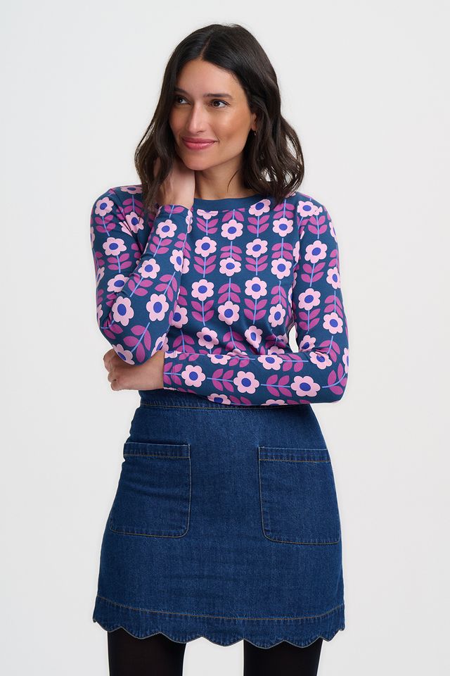 Sugarhill Brighton, Teal retro floral Josie Jersey Top