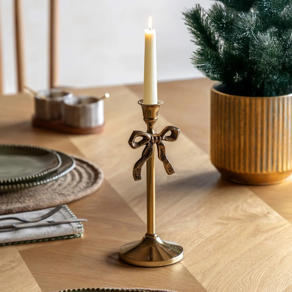 Gallery, Bow Dinner Candle Holder Gold