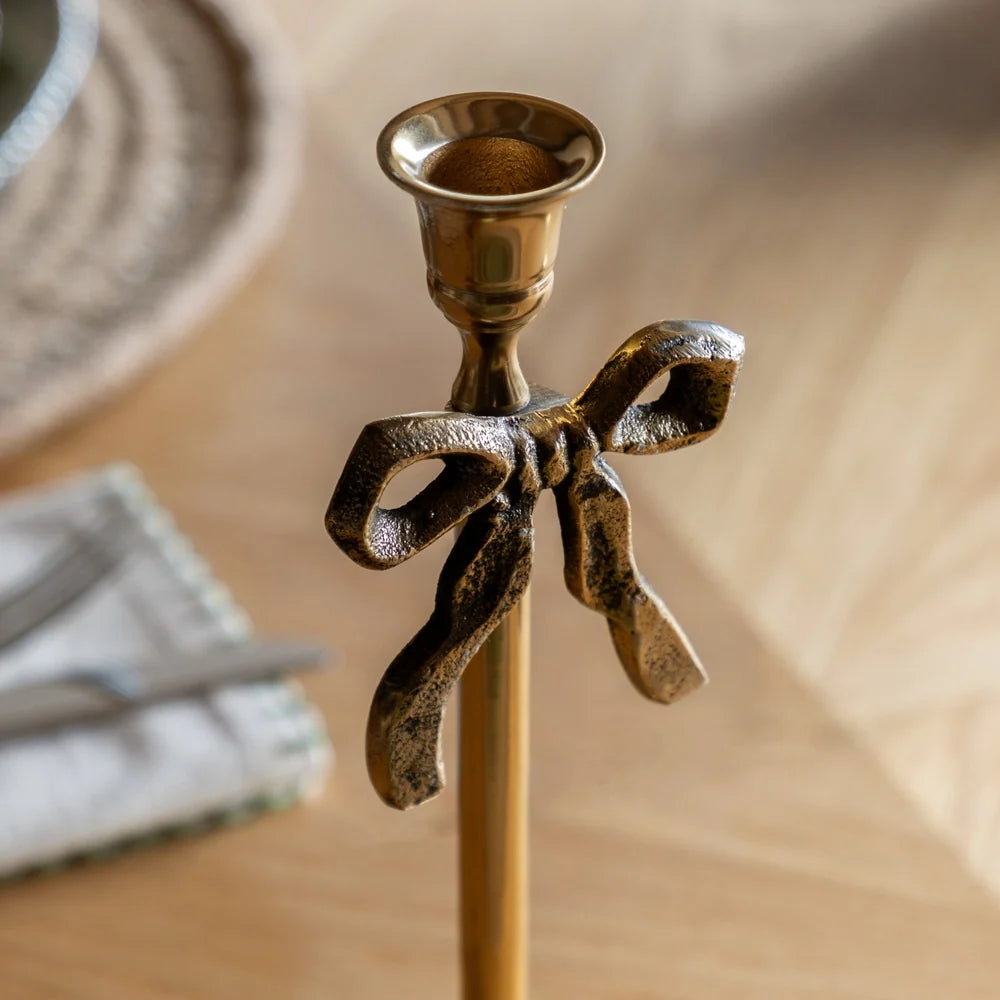 Gallery, Bow Dinner Candle Holder Gold