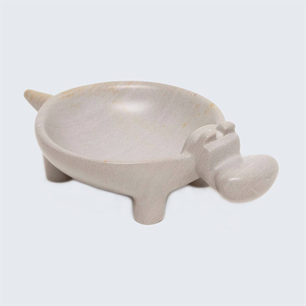 soapstone hippo bowl on a light gray background