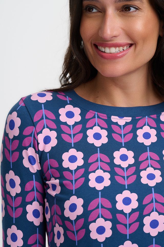 Sugarhill Brighton, Teal retro floral Josie Jersey Top