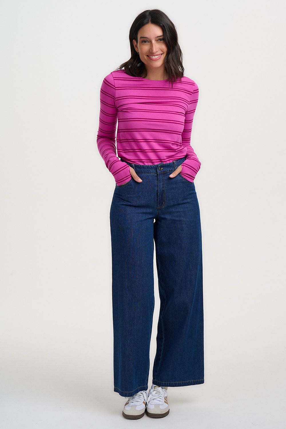 Sugarhill Brighton, Pink & Dark Mauve Striped Trista Jersey Top