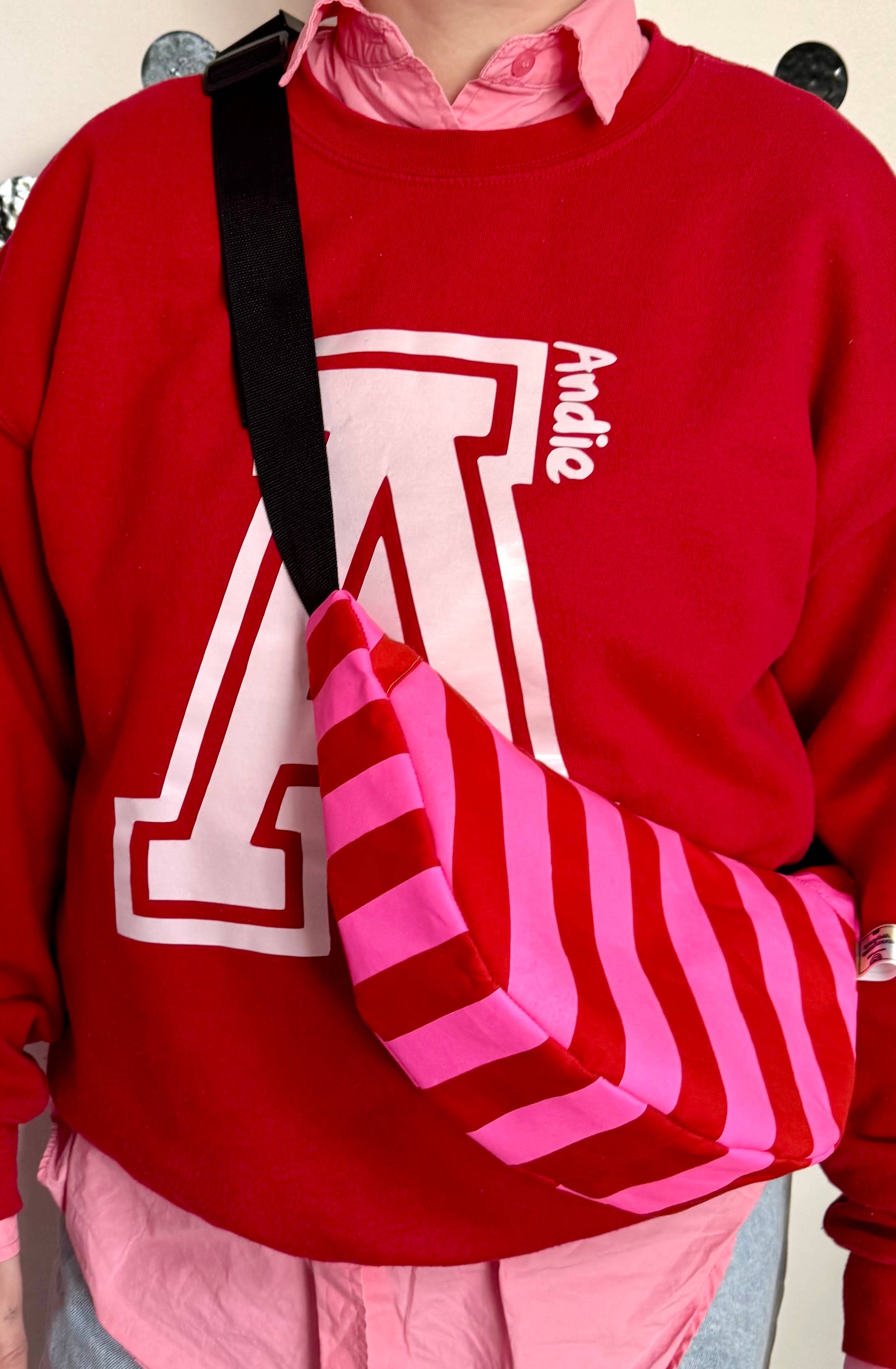 Pink and Red stripes waxed canvas Sling bag