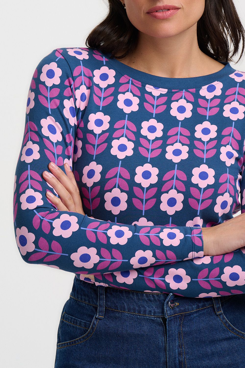 Sugarhill Brighton, Teal retro floral Josie Jersey Top