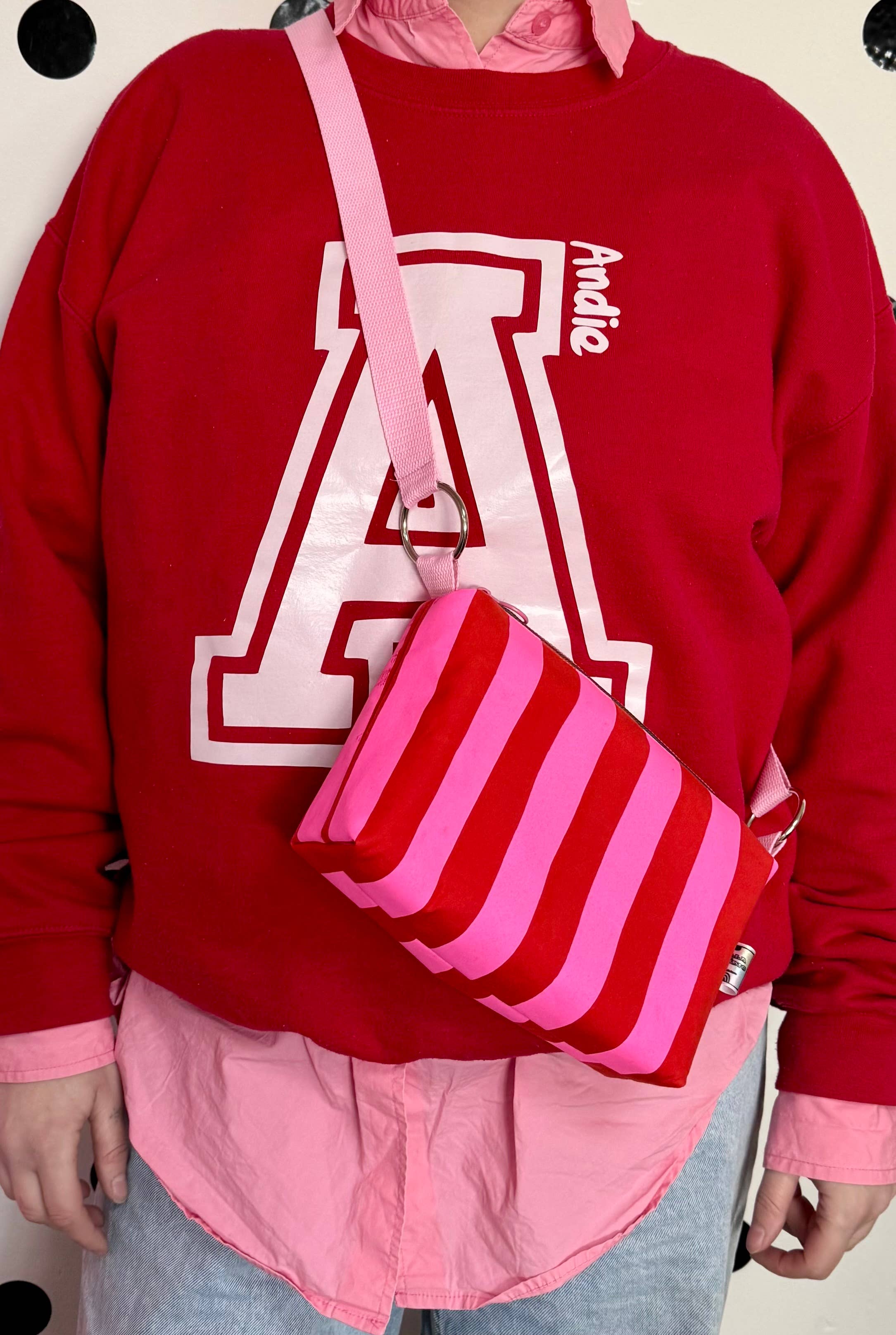 Red and Pink waxed canvas crossbody boxy bag