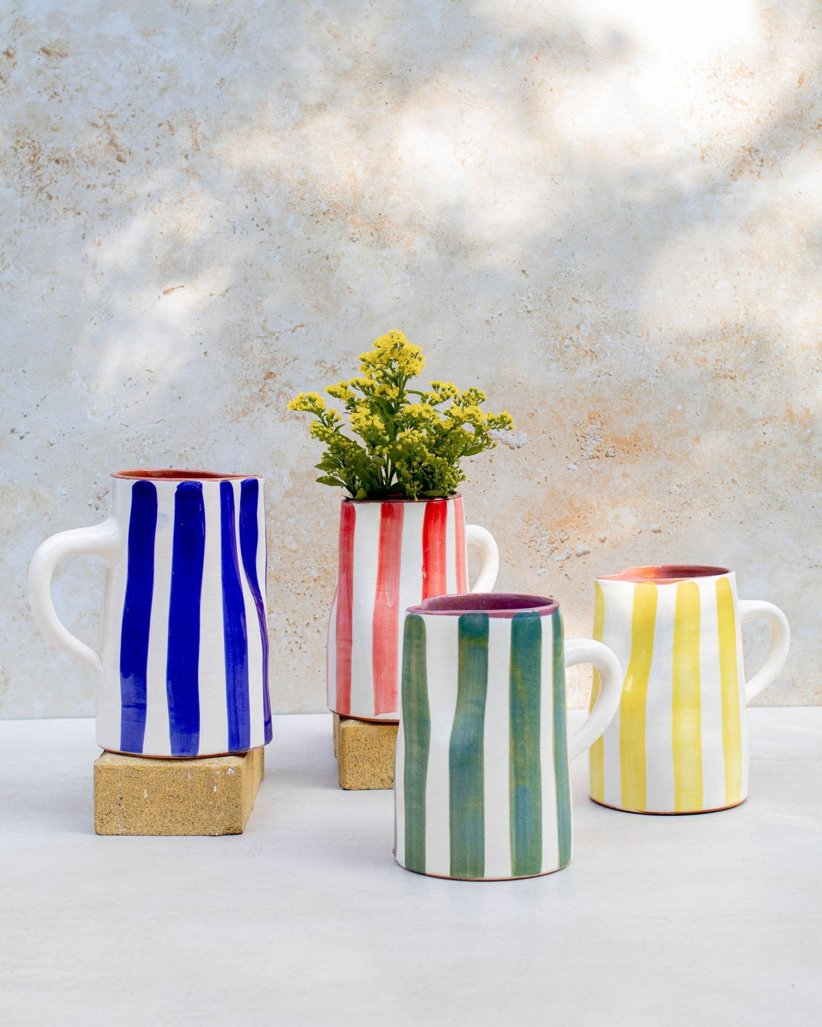 Hand Painted Moroccan Striped Ceramic Jug