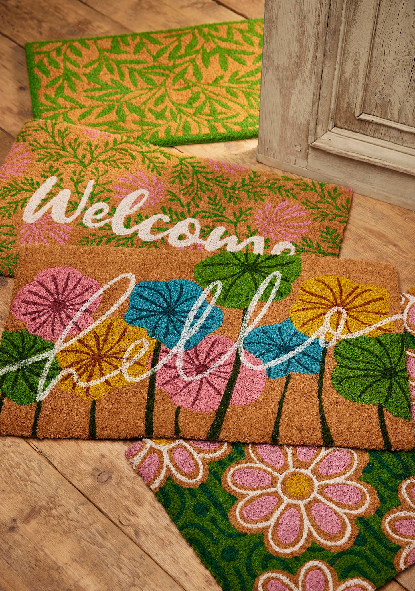 Pink Green Daisy Coir Doormat