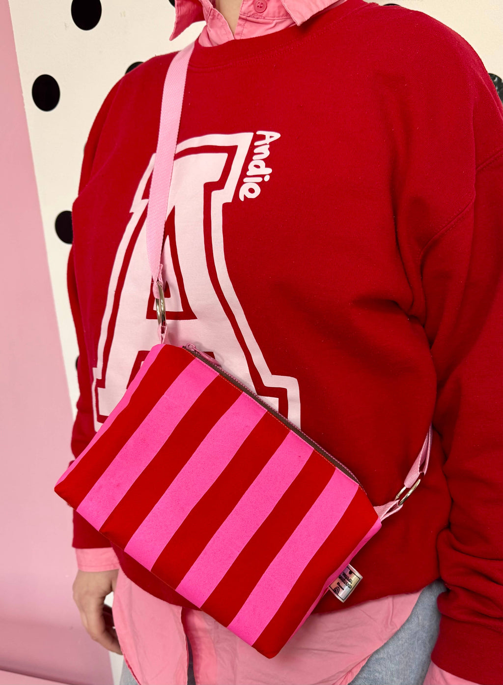 Red and Pink waxed canvas crossbody boxy bag