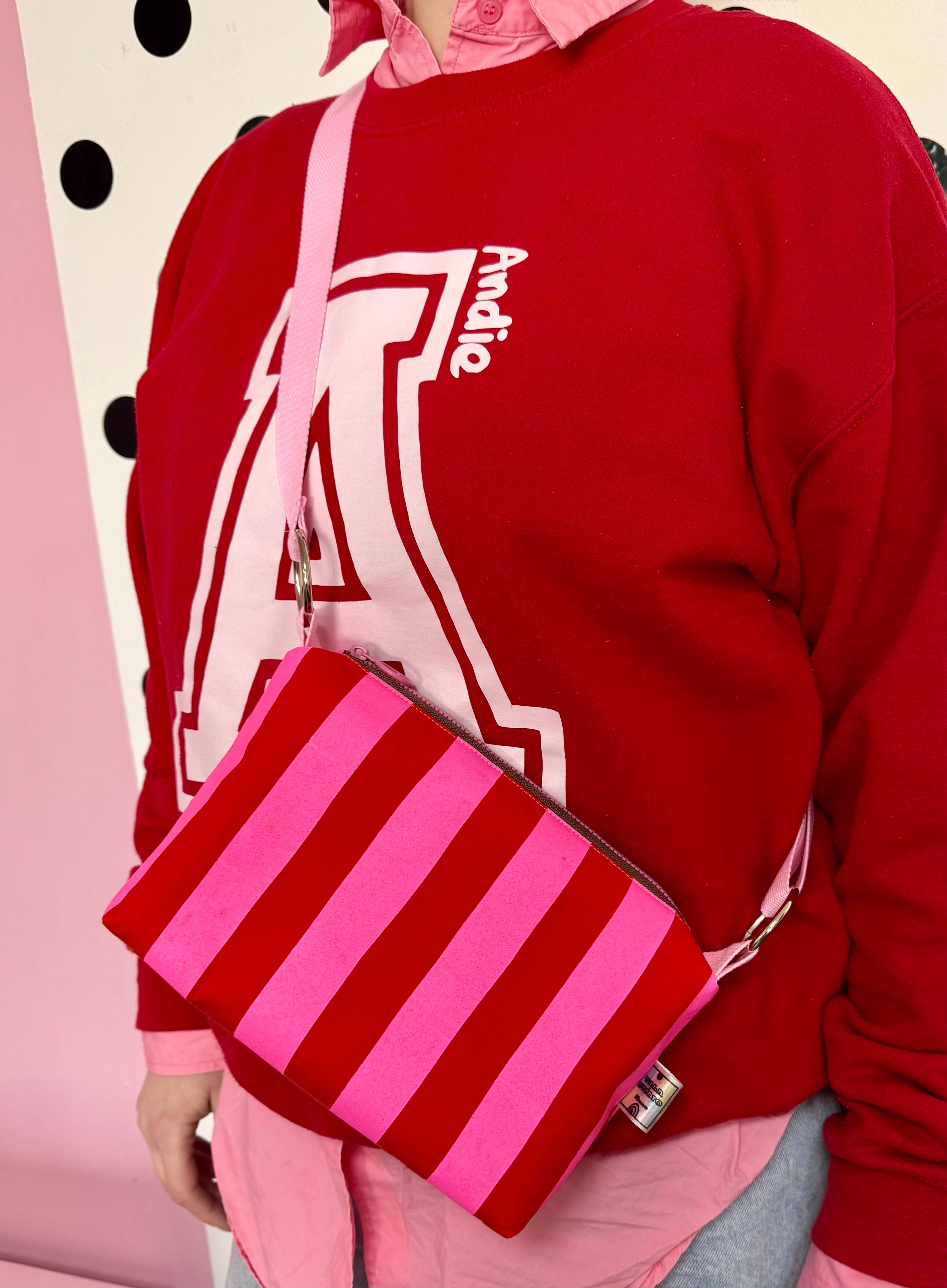 Red and Pink waxed canvas crossbody boxy bag