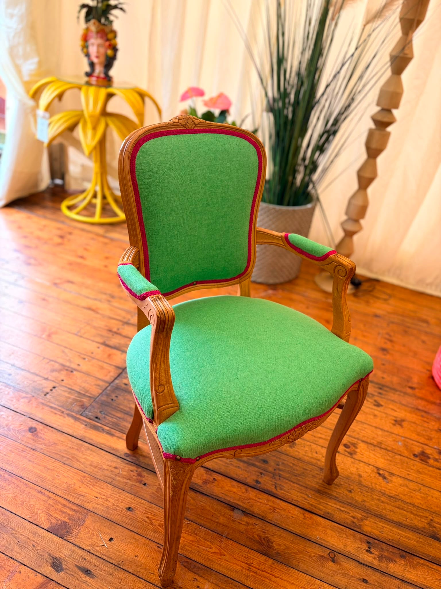 Kit Kemp Green Linen Chair