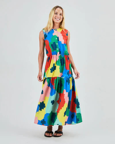 Brava Maxi Flowers Sleeveless Shirt Dress