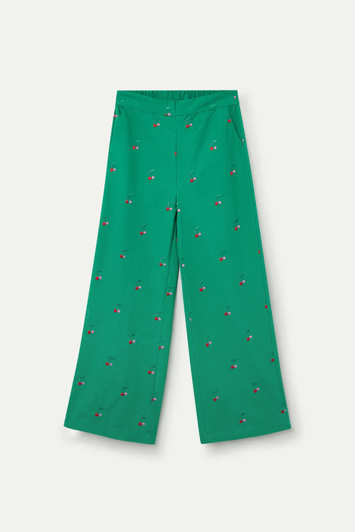 Green Cherry Embroidered Trousers