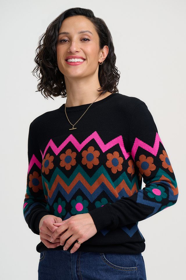 Sugarhill Brighton, Rita Jumper, Black, Flower Chevron