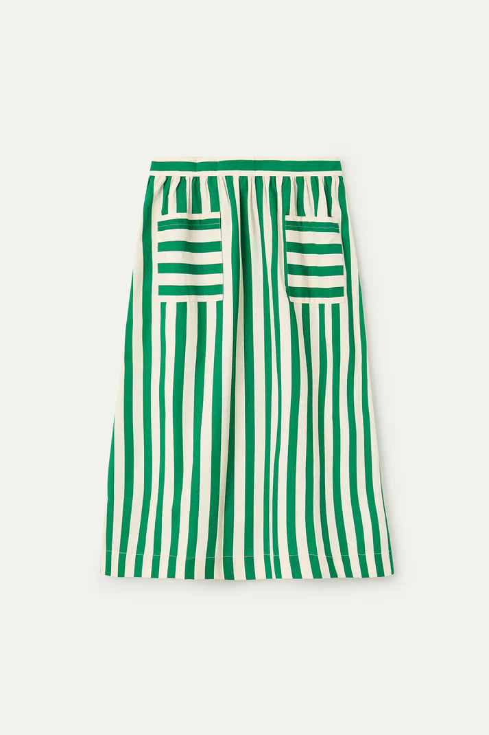 Bamboo Green Striped Midi Skirt