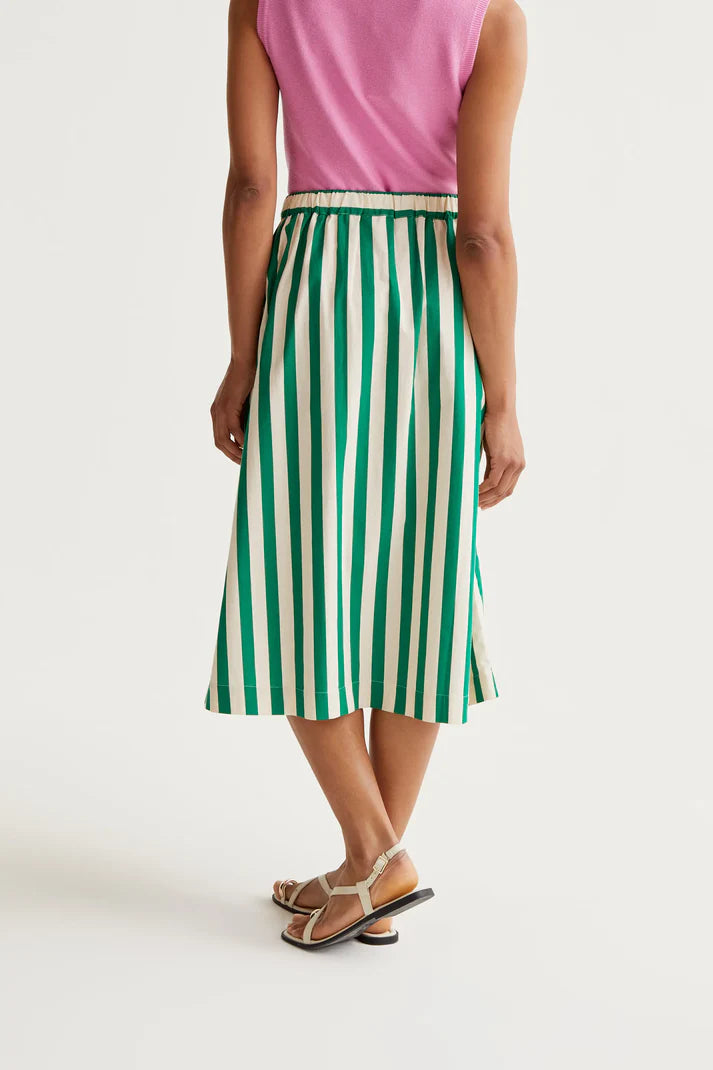 Bamboo Green Striped Midi Skirt