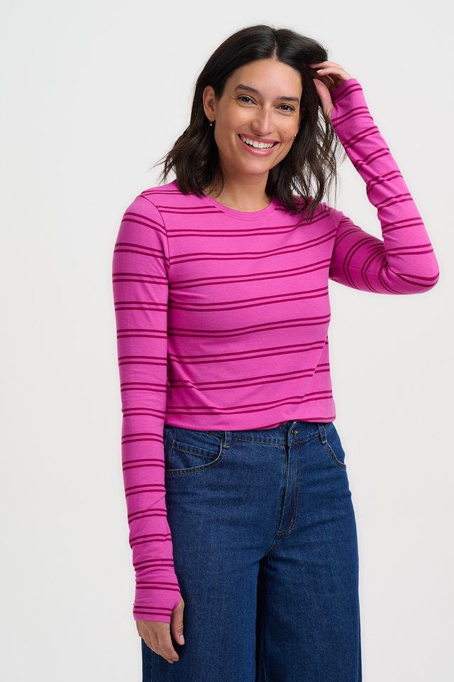Sugarhill Brighton, Pink & Dark Mauve Striped Trista Jersey Top