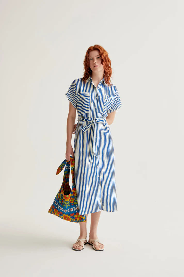 Lavagna Blue Striped Midi Dress