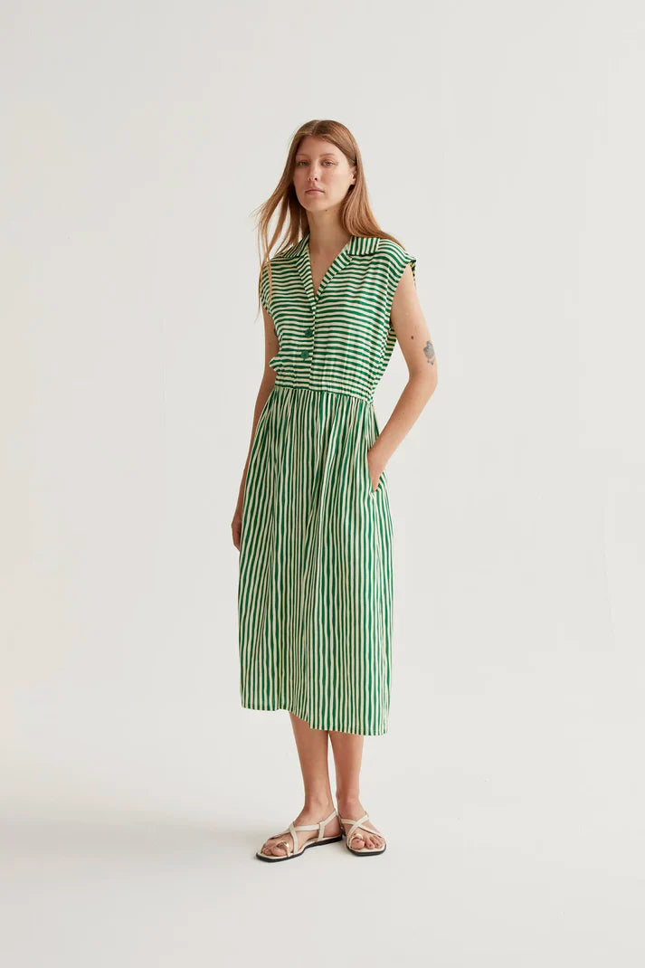 Lavagna Green Striped Midi Dress