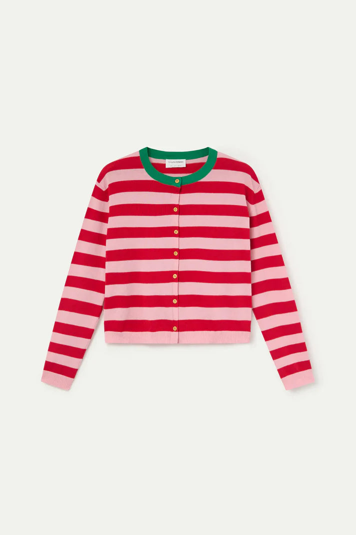 Pink and Red Striped Cardigan