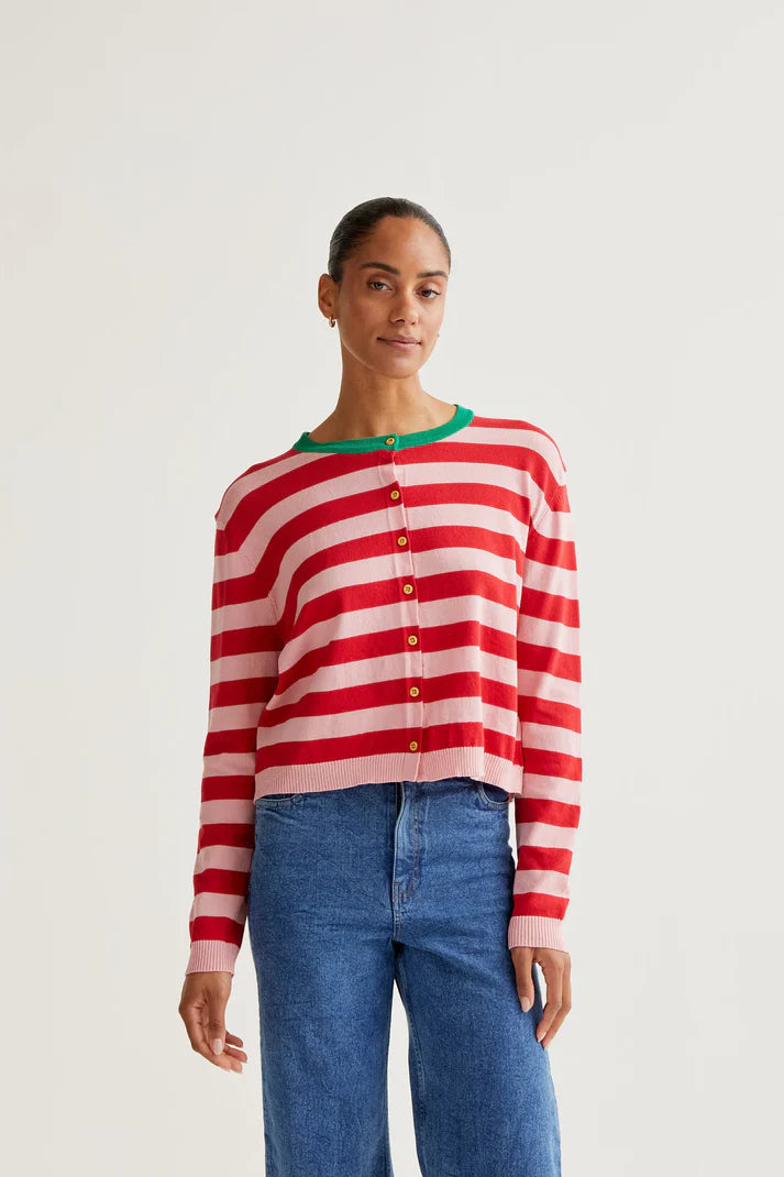 Pink and Red Striped Cardigan