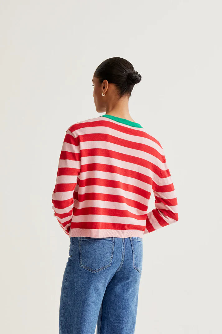 Pink and Red Striped Cardigan