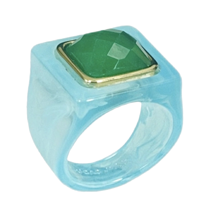 Baby Blue Resin -Green Quartz Ring