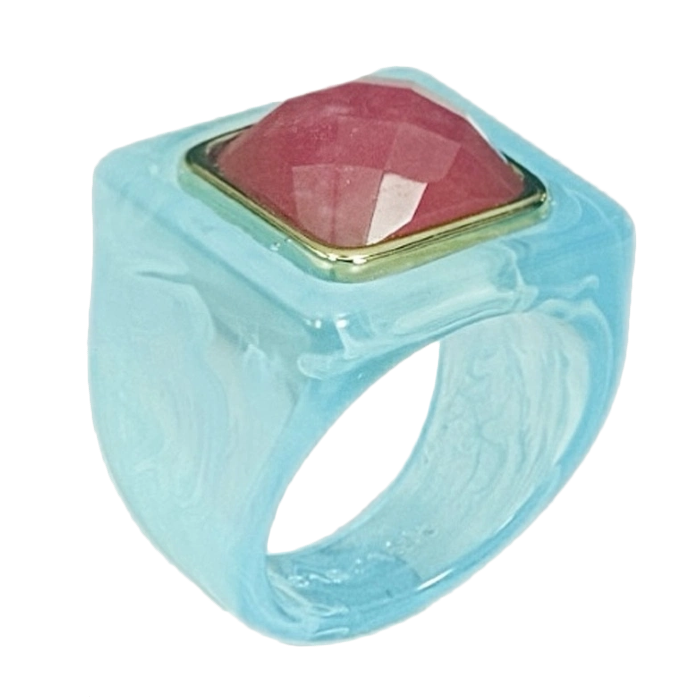 Baby Blue Resin - Pink Quartz Ring