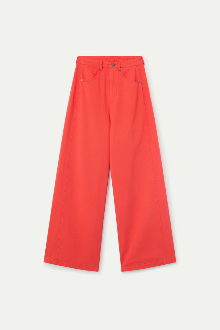 Cotton Red Wide Leg Trousers